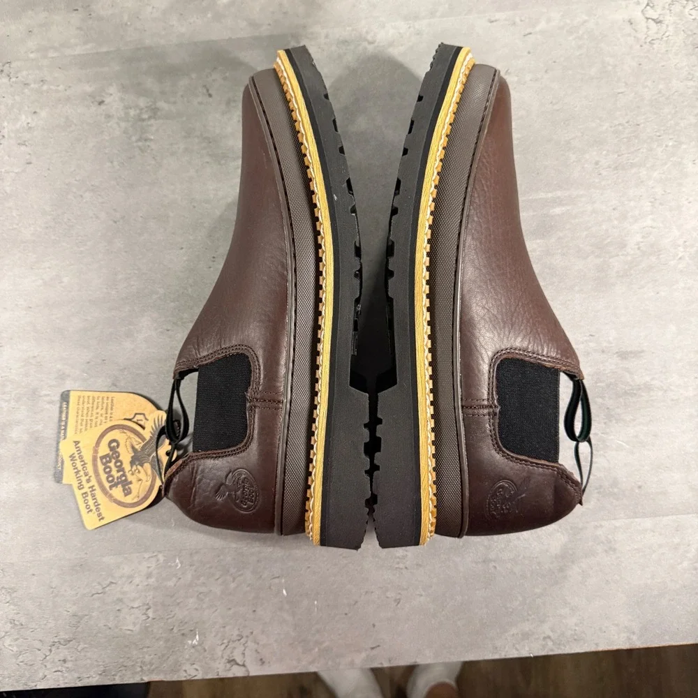 Georgia Boot Giant Romeo Mens 12M Brown Leather Work Shoe GR262 Slip On Low Boot